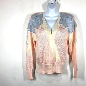 Vintage Tarazzia light pink and blue faux wrap sweater size large